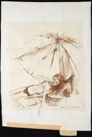 Nicky van der Wilde - Inkttekening, Strand kopen? Bied vanaf 1!