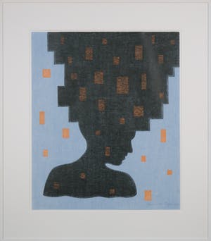 Jacomijn den Engelsen - Houtsnede, Zonder titel (blauw) - Ingelijst kopen? Bied vanaf 20!