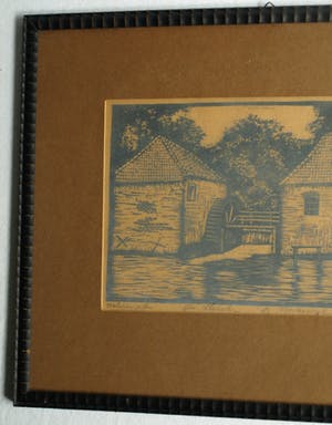 Jac. de Beer - Ingelijste houtsnede , Watermolen ‘Den Helder’ Winterswijk – ca. 1935 kopen? Bied vanaf 40!