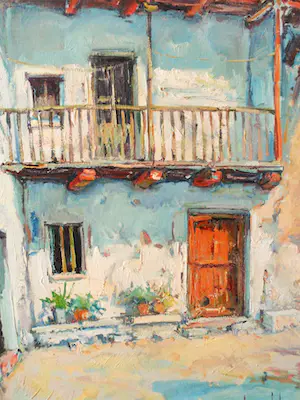 Juan Soler - Olieverfschilderij - Binnenplaats te Frankrijk kopen? Bied vanaf 100!