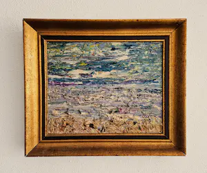 Margje Toonder-Herblot - Pasteus expressionistisch materie (schelpen en wier) schilderij "kustlandschap" kopen? Bied vanaf 85!