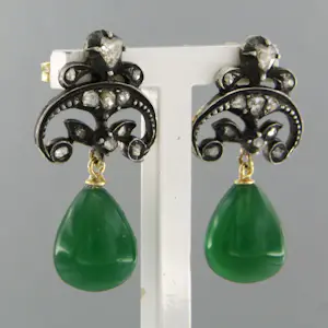 14k geel goud met zilver oorhangers met groene agaat en roos diamant tot. 0.30ct kopen? Bied vanaf 400!