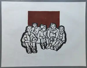 Ad Gerritsen - gesigneerde houtsnede – onder de Chocoladeboom kopen? Bied vanaf 75!