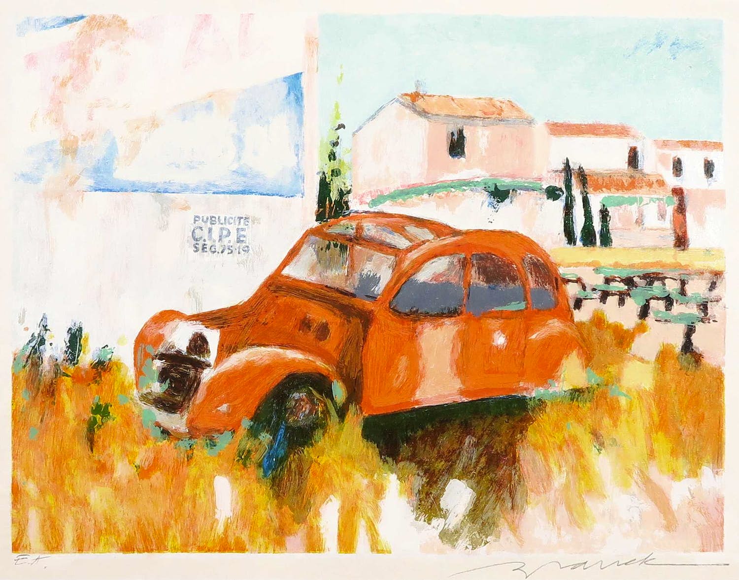 Willem Brauck - Zeefdruk, Deux Chevaux verkocht voor € 1!