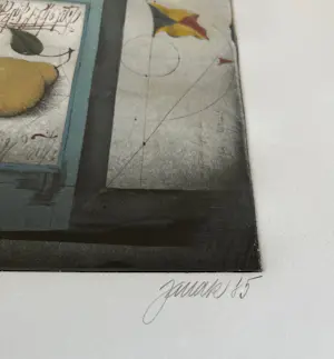 Alois Janak - Stillleben mit Flasche und Birne auf dem Etikett kopen? Bied vanaf 50!