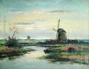 Clemens Wolters - Olieverf op doek, Molens in een Hollands landschap – ca 1915 verkocht voor € 35!