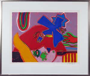 Corneille - Zeefdruk, Femme avec l'oiseau - Ingelijst verkocht voor € 260!