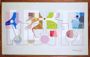 Bob van Walderveen - Olieverf op doek, Compositie 2/3/4 - Ingelijst verkocht voor € 1!