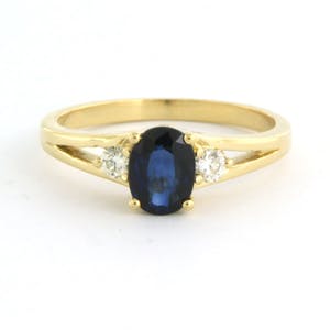 18k geel gouden ring met saffier tot. 0.80ct en briljant geslepen diamant 0.12ct kopen? Bied vanaf 375!