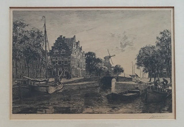 Ids Wiersma - ets stadsgezicht Dokkum Friesland. kopen? Bied vanaf 85!
