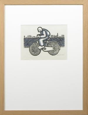 Bastiaan de Wit - Houtsnede, Fietsende man 2 - Ingelijst kopen? Bied vanaf 20!