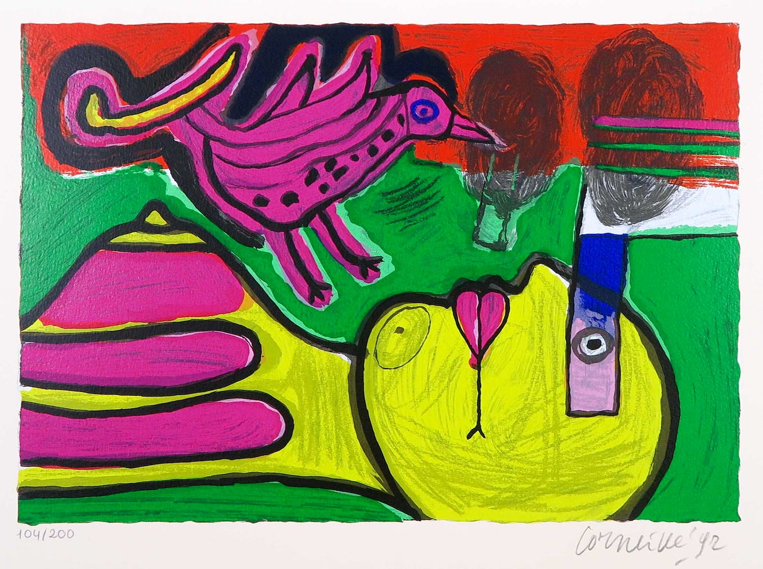 Corneille - Zeefdruk, Vrouw met vogel verkocht voor € 1!