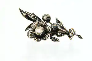 Antiek zilver op goud en diamanten Broche verkocht voor € 270!