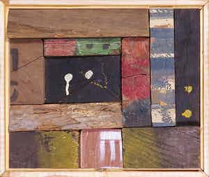 Christiaan Paul Damste - Collage van (beschilderd) hout, Ingesloten I - Ingelijst verkocht voor € 300!