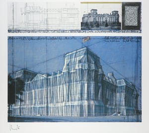 Christo - Handgesigneerd exemplaar Wrapped Reichstag met stofmonster - Ingelijst (Groot) kopen? Bied vanaf 1!