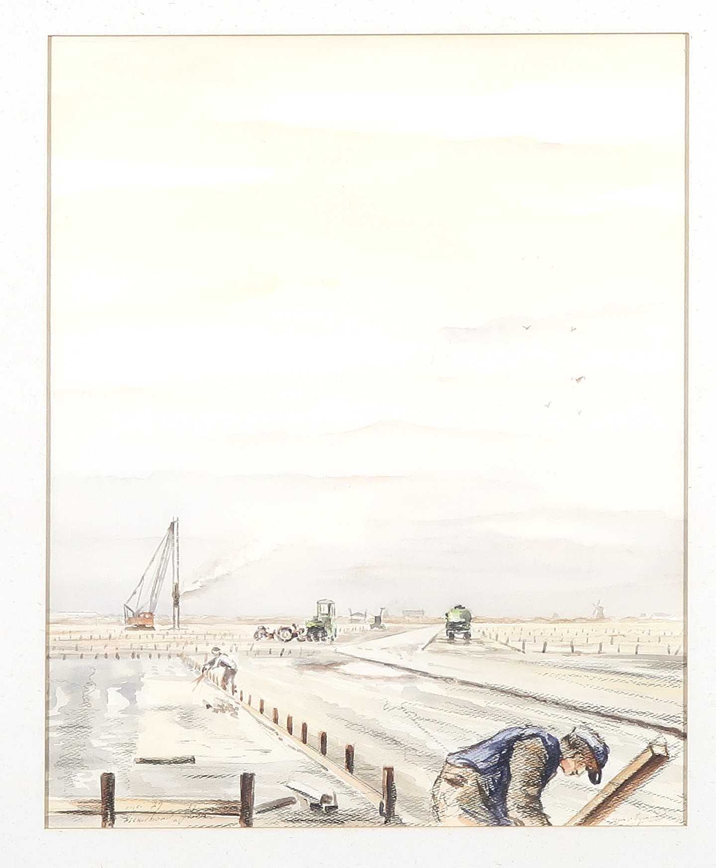 Niet of onleesbaar gesigneerd - Aquarel en krijt, Nieuwbouw - Ingelijst kopen? Bied vanaf 1!