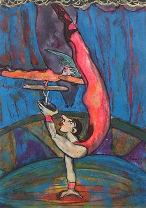 Franca Muller Jabusch - Gemengde techniek op papier o.a. acryl en krijt, z.t. Acrobaten kopen? Bied vanaf 20!