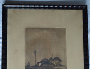 Hubert Hannemann - Ingelijste ets , ‘Bei Haarlem’ (aan het Spaarne?) – ca. 1940 kopen? Bied vanaf 35!