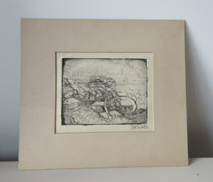 Niet of onleesbaar gesigneerd - Miniatuur pentekening van een heuvellandschap kopen? Bied vanaf 1!