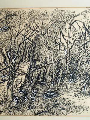 Jan Meijer - Ingelijste inkttekening , In het bos bij ?? Frankrijk - 1951 kopen? Bied vanaf 100!