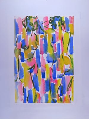 Piet van Mook - Aquarel, Figuren met Geel, Blauw en Rood kopen? Bied vanaf 30!