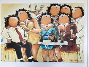 Theo Broeren - Glicée met acryl op doek ‘ Cosy’ verkocht voor € 90!