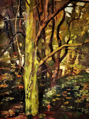 George Pletser - Fraai en krachtig 1930 postimpressionistisch olieverf "Herfst in Kralingse Bos" kopen? Bied vanaf 79!