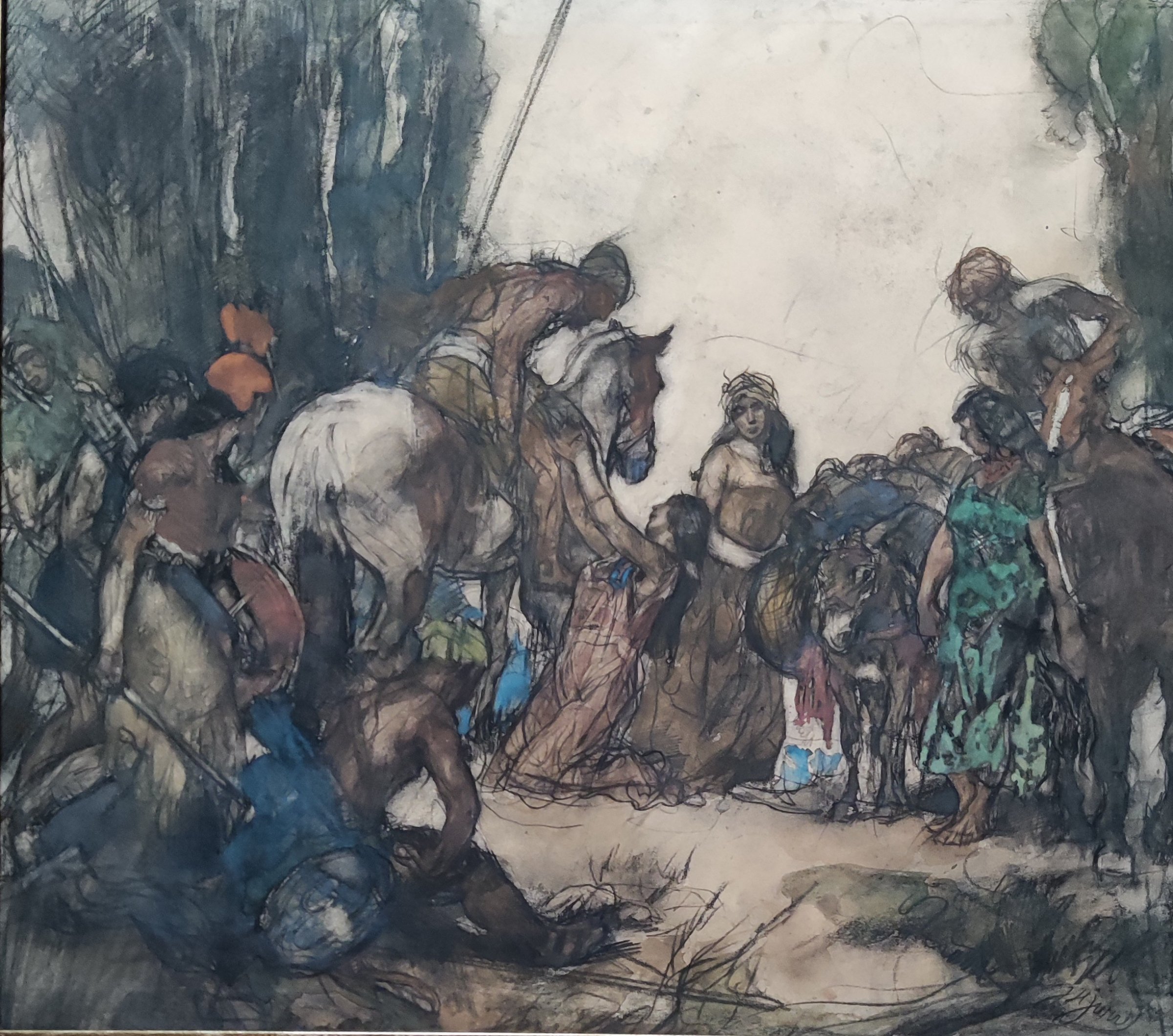 Johannes Hendricus Jurres - Smekende vrouw bij een ruiter te paard kopen? Bied vanaf 300!