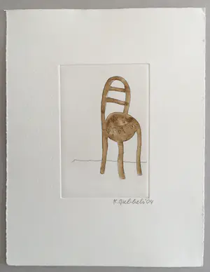 Klaas Gubbels - ets met aquarel ingekleurd - ‘Stoel in interieur’ - 2004 kopen? Bied vanaf 245!