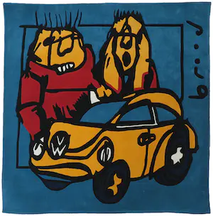 Herman Brood - Handgeknoopt scheerwollen kleed, VW Beetle (Zeer groot) kopen? Bied vanaf 500!