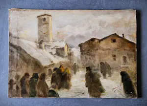 Joseph Jacinto Mora - bekende Amerikaanse kunstschilder - winters dorpsgezicht - gesigneerd kopen? Bied vanaf 172!