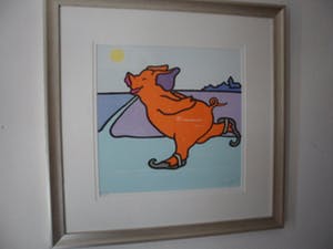 Shunyam - Zeefdruk. Titel: Varkentje aan het schaatsen. kopen? Bied vanaf 60!