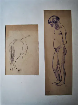 Jean Veber - Frankrijk omstreeks 1900 Pastel - naakte jongen/studie van paard - gesigneerd kopen? Bied vanaf 48!