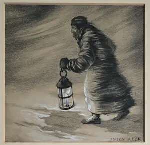 Anton Pieck - Man met lamp in de sneeuw kopen? Bied vanaf 950!