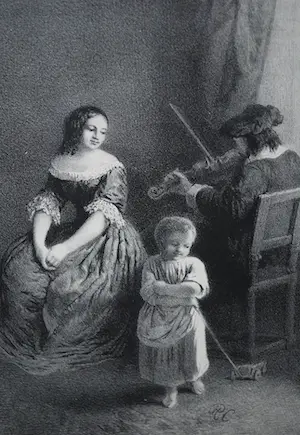 Reinier Craeyvanger - Familiescene met violist - litho kopen? Bied vanaf 45!