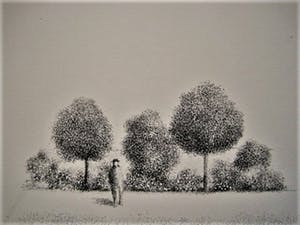 Metten Koornstra - meester van de verstilling - Litho Man in landschap - gesigneerd - jaren 60 kopen? Bied vanaf 10!