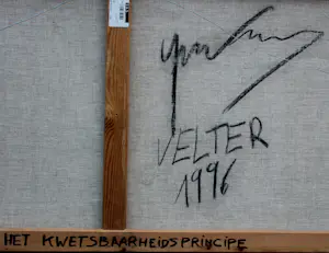 Yves Velter - Ingelijste gemengde techniek: Het kwetsbaarheid principe - 1996(groot werk!) kopen? Bied vanaf 795!