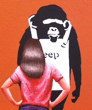 Gerard Boersma - Keep It Real (Vrouw genietend van schilderij Banksy) kopen? Bied vanaf 125!