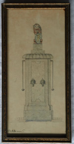 Niet of onleesbaar gesigneerd - Ingelijste tekening , Stadspomp / waterpomp Hattem - oud kopen? Bied vanaf 1!