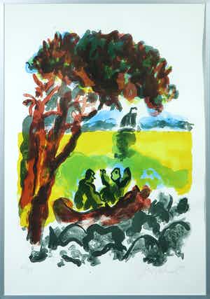 Jan Sierhuis - Litho, Zonder titel - Ingelijst verkocht voor € 35!