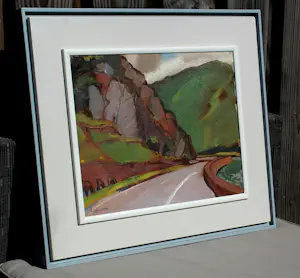 Jentsje Popma - Ingelijste olieverf op paneel: 'bergweggetje' - 1999 kopen? Bied vanaf 1000!