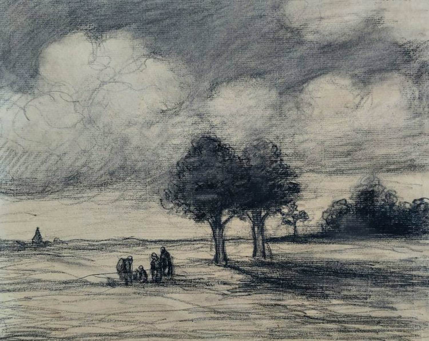 Jakob Smits - Gesigneerde houtskool tekening - Figuren in landschap kopen? Bied vanaf 75!