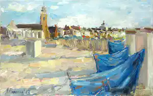 Anna Pavlova - Olieverf op doek, Blue waves verkocht voor € 1!