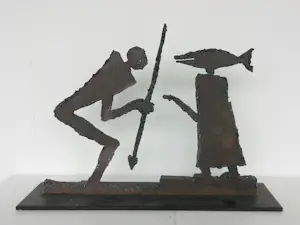 Albrecht Genin - Sculptuur van metaal, Figur mit Speer + 2 boeken! kopen? Bied vanaf 700!