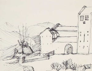 Franscz Witte - Pentekening, Vier landschappen kopen? Bied vanaf 1!