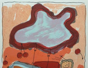 Geke uit de Bosch - Vliegen in een kersenregen - 'een hapje wolk' | kleuren zeefdruk (ingelijst) kopen? Bied vanaf 35!