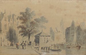 Kasparus Karsen - Aquarel, Hollands stadsgezicht kopen? Bied vanaf 100!