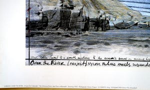 Christo - Over The River op gehamerd karton en in blauw handgesigneerd kopen? Bied vanaf 230!