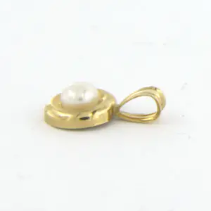 14k geel gouden hanger bezet met parel - afm 1.2 cm x 7.5 mm kopen? Bied vanaf 35!