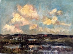 Frans Hoos - Polderlandschap - Olieverf op Paneel kopen? Bied vanaf 80!